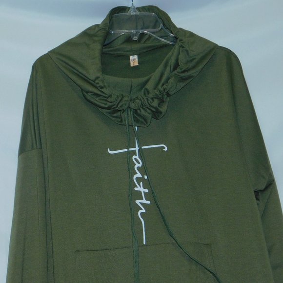 NWOT You Boya Olive green Funnel Neck Faith Tunic - Picture 2 of 4
